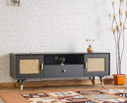 ONIJA Boston Solid Wood Rattan Cane Tv Cabinet - Slate Grey