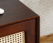 ONIJA Boston Solid Wood Rattan Cane Tv Cabinet  Walnut Finish