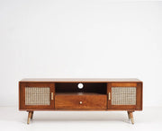 onija Boston Solid Wood Rattan Cane Tv Cabinet - Brown Finish