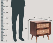 ONIJA  Solid Wood Rattan Cane Two Drawer Bedside Table