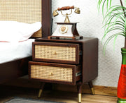 ONIJA  Solid Wood Rattan Cane Two Drawer Bedside Table