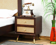 ONIJA  Solid Wood Rattan Cane Two Drawer Bedside Table