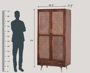 Boston Solid Wood Rattan Cane Wardrobe Walnut-  Finish