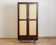 Boston Solid Wood Rattan Cane Wardrobe Walnut-  Finish