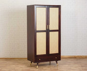 Boston Solid Wood Rattan Cane Wardrobe Walnut-  Finish