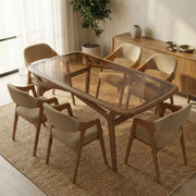 4 Seater Wooden Dining Table Set with Glass Top