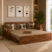 ONIJA ONIJA Solid Sheesham Wooden Sofa Cums Bed with Mattress for Living Room 3 Seater Sofa Cums Bed