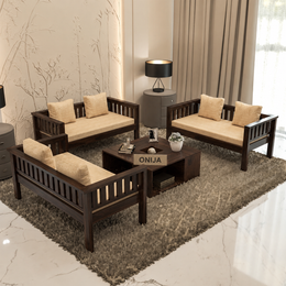 ONIJA Wooden 6 Seater Sofa Set with Coffee Table Walnut Type: 2+2+2,