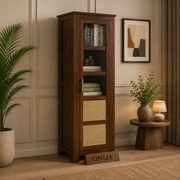 ONIJA Solid Sheesham Wood Bookshelf with Acrylic Glass Door
