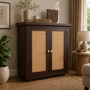 ONIJA Sheesham Wood Storage Cabinet with Natural Cane Doors