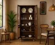 ONIJA  Boston Solid Wood Four Door Crockery Unit Kitchen Cabinet  Walnut Finish