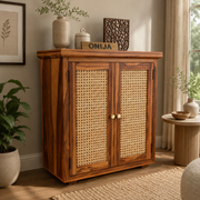 ONIJA Sheesham Wood Storage Cabinet with Natural Cane Doors
