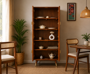 ONIJA Solid Wood Four Door Crockery Unit Kitchen Cabinet - Brown Finish