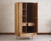Boston Solid Wood Rattan Cane Wardrobe - Natural Finish