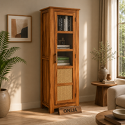ONIJA Solid Sheesham Wood Bookshelf with Acrylic Glass Door
