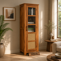 ONIJA Solid Sheesham Wood Bookshelf with Acrylic Glass Door