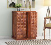 ONIJA Wooden Bar Cabinet | Home Bar Furniture with Wine Rack & Drawer | Honey