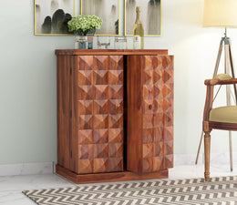 ONIJA Wooden Bar Cabinet | Home Bar Furniture with Wine Rack & Drawer | Honey