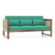 Onija Plus 3 Seater Sofa in Teak Finish & Lagoon Green Fabric