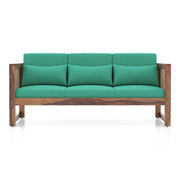 Onija Plus 3 Seater Sofa in Teak Finish & Lagoon Green Fabric