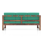 Onija Plus 3 Seater Sofa in Teak Finish & Lagoon Green Fabric
