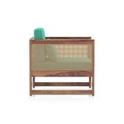 Onija Plus 3 Seater Sofa in Teak Finish & Lagoon Green Fabric