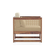 Onija Plus 3 Seater Sofa In Teak Finish & Macadamia Brown Hopsack Weave Fabric