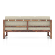 Onija Plus 3 Seater Sofa In Teak Finish & Macadamia Brown Hopsack Weave Fabric