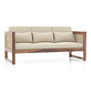 Onija Plus 3 Seater Sofa In Teak Finish & Macadamia Brown Hopsack Weave Fabric