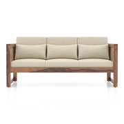 Onija Plus 3 Seater Sofa In Teak Finish & Macadamia Brown Hopsack Weave Fabric