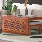 Sheesham Wood Center Coffee Table with 2 Stools