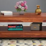 ONIJA Solid Wood Coffee Table with Storage Shelf
