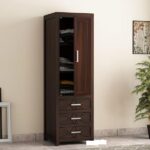 ONIJA  Wooden Wardrobe Single Door for Clothes Sheesham Wood Almirah - Large Cupboard Storage Cabinet for Living Room & Bedroom