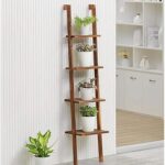 ONIJA 4 Tier Wooden Ladder Shelf 4-Tier Bookshelf Plant Flower Stand Storage Rack Organizer Modern Shelves Shelving Bookcase Wooden Stable Wooden Frame Furniture Home for Living Room