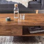 ONIJA Solid Wood Coffee Table with Storage Drawer for Living Room in Natural Finish
