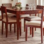 ONIJA Wooden Solid Sheesham Wood Dining Table 6 Seater with Cushion | Dining Table Set with 6 Chairs | Home Dining Room Furniture | Honey Finish