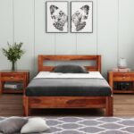 ONIJA Solid Sheesham Wood Wooden Single Size Bed for Bedroom