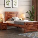 ONIJA Solid Sheesham Wood Wooden Single Size Bed for Bedroom