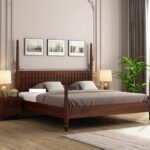 ONIJA Solid Sheesham Wood King Size Bed Without Storage Wooden Double Bed Palang Bed for Bedroom Living Room Furniture