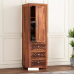 ONIJA Wooden Wardrobe 1 Door for Clothes - Sheesham Wood Almirah - Large Cupboard Storage Cabinet for Living Room & Bedroom