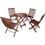 ONIJA Sheesham Wood Foldable Patio Dining Table and Folding 4 Chairs Set Dining Room Home | Wooden 4 Seater Dining Table & Chairs Set Balcony Garden and Outdoor - Brown Finish