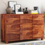 ONIJA Solid Sheesham Wood Wooden Cabinet Sideboard with 3 Drawers and 3-Door Storage Chest of Drawer for Your Stylish Living Room, Bedroom Storage