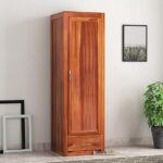 ONIJA  Wooden Wardrobe Single Door for Clothes Sheesham Wood Almirah - Large Cupboard Storage Cabinet for Living Room & Bedroom