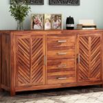 ONIJA Solid Sheesham Wood Wooden Sideboard Storage Cabinet with 4 Drawers and 4-Shelves Storage Wooden Cabinet for Living Room & Bedroom Storage