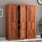 ONIJA Wooden 3 Door Wardrobe for Clothes with 5 Drawer 5 Shelf Storage & Hanging Space - Sheesham Wood Almirah for Bedroom - Solid Wood Large Cupboard