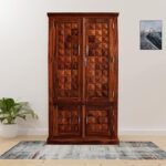 ONIJA  Solid Sheesham Wood Almirah/Wardrobe with Four Doors for Bedroom, Natural Honey Finish